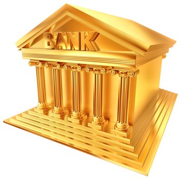 3D golden symbol in a stylized form of a bank building