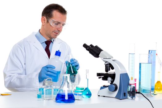 laboratory scientist working at lab with test tubes and microscope