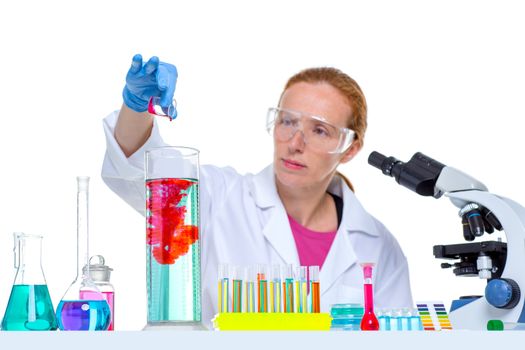 chemical laboratory scientist woman looking at test tube