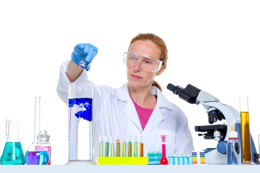 chemical laboratory scientist woman looking at test tube