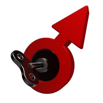 male symbol with wind-up key - 3d illustration
