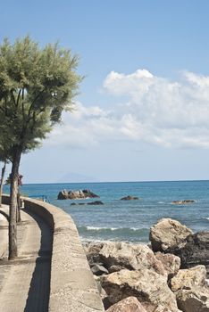 view of the Aeolian Islands from the Brolo beach in the province of Messina, Sicily