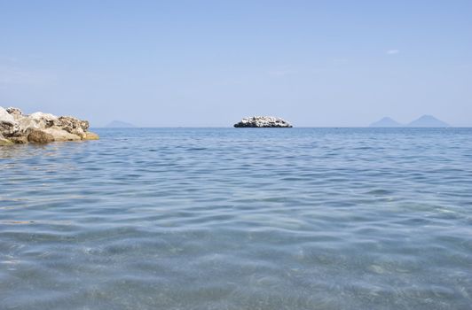 view of the Aeolian Islands from the Brolo beach in the province of Messina, Sicily