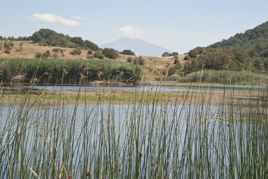 Biviere lake with views of Etna, Nebrodi mountains, Messina, Sicily
