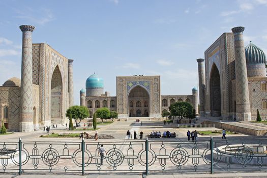 Registon Place, the most famous attraction of Samarkand and one of the world-known places along the silk road. Uzbekistan, Central Asia.