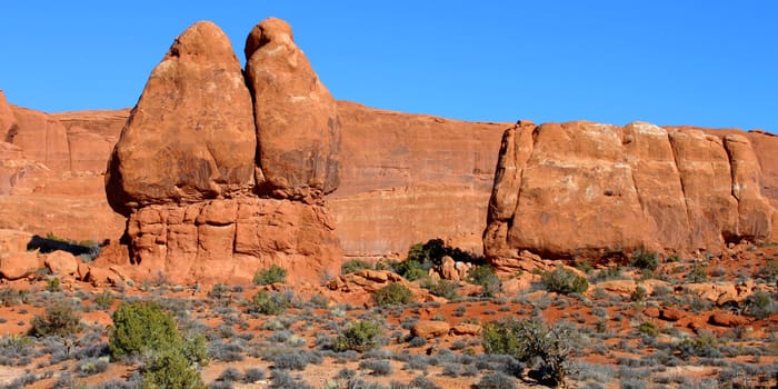 Interesting rock formations at Arches National Park of Utah.