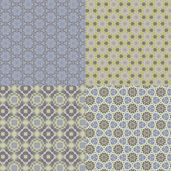 Set vintage shabby background with classy patterns. Geometric or floral pattern on paper texture in grunge style.