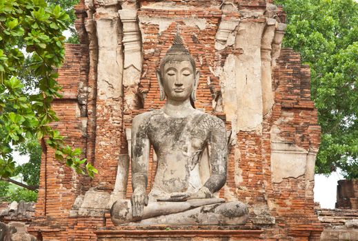 The big ancient buddha statue at Ayutthaya historical park, Thailand