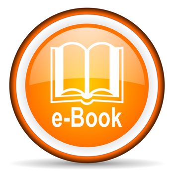 e-book orange glossy circle icon on white background