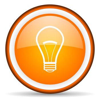 light bulb orange glossy circle icon on white background
