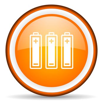 batteries orange glossy circle icon on white background