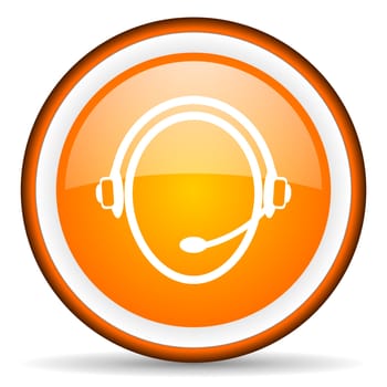 customer service orange glossy circle icon on white background