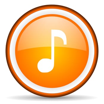 music orange glossy circle icon on white background