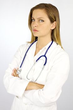 Gorgeous blond doctor woman looking very serious