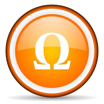 omega orange glossy circle icon on white background