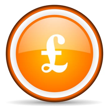 pound orange glossy circle icon on white background