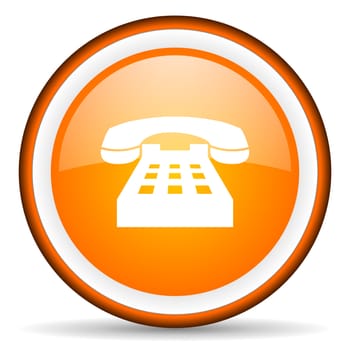 telephone orange glossy circle icon on white background