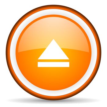 eject orange glossy circle icon on white background