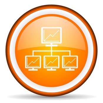 network orange glossy circle icon on white background
