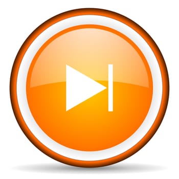 next orange glossy circle icon on white background