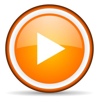 play orange glossy circle icon on white background