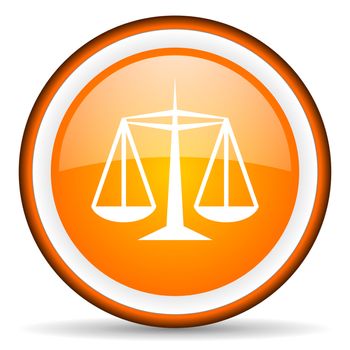 justice orange glossy circle icon on white background