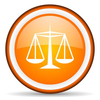 justice orange glossy circle icon on white background