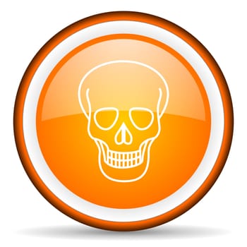 skull orange glossy circle icon on white background