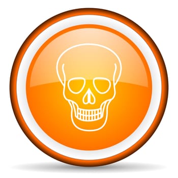 skull orange glossy circle icon on white background