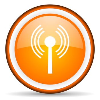 wifi orange glossy circle icon on white background