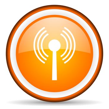 wifi orange glossy circle icon on white background