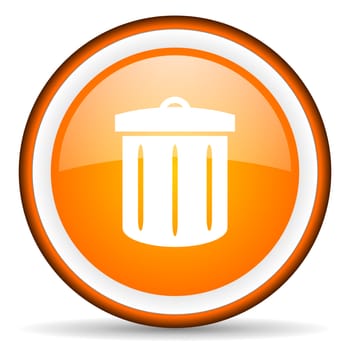 recycle orange glossy circle icon on white background