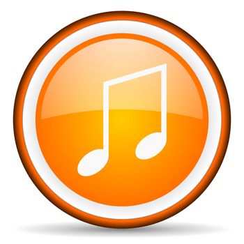 music orange glossy circle icon on white background