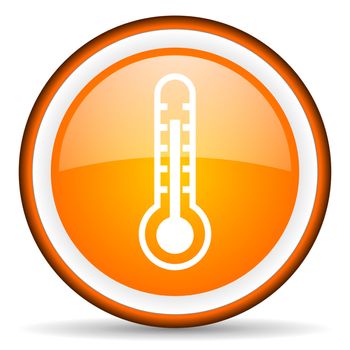 thermometer orange glossy circle icon on white background