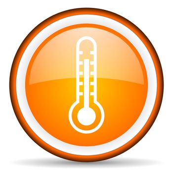 thermometer orange glossy circle icon on white background