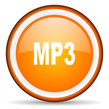 mp3 orange glossy circle icon on white background