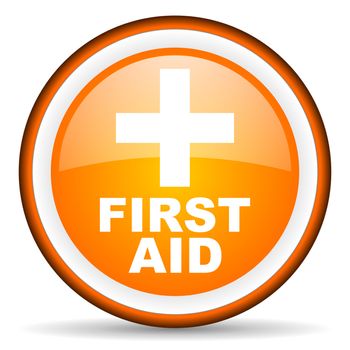 first aid orange glossy circle icon on white background