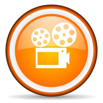 cinema orange glossy circle icon on white background