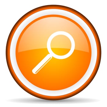 search orange glossy circle icon on white background