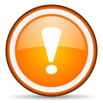exclamation sign orange glossy circle icon on white background