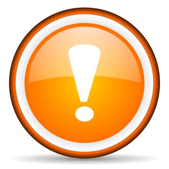 exclamation sign orange glossy circle icon on white background