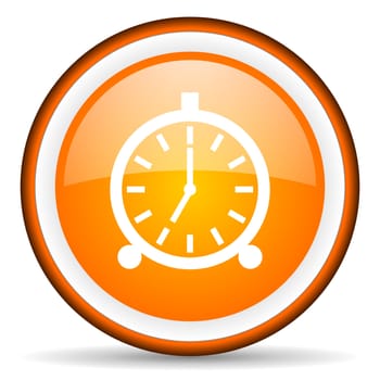 alarm clock orange glossy circle icon on white background