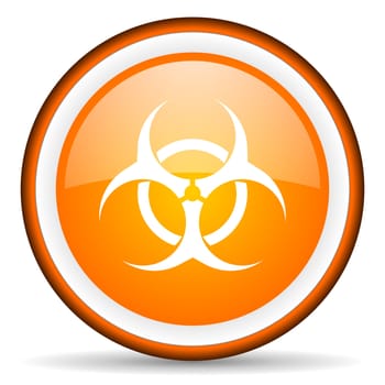 virus orange glossy circle icon on white background