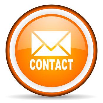 contact orange glossy circle icon on white background