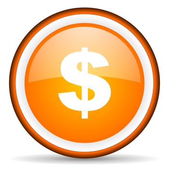 us dollar orange glossy circle icon on white background