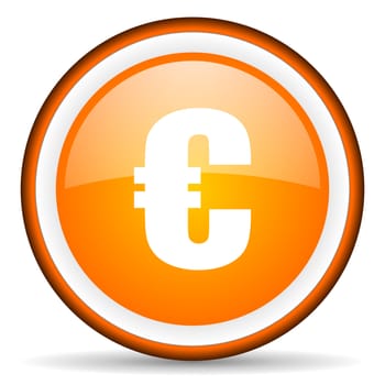 euro orange glossy circle icon on white background