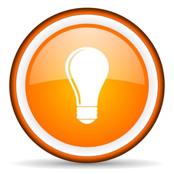 light bulb orange glossy circle icon on white background