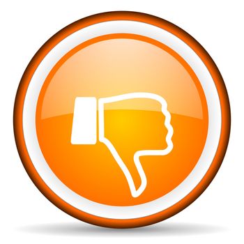 thumb down orange glossy circle icon on white background
