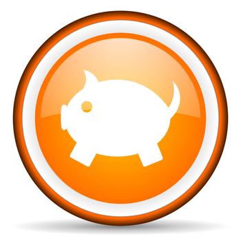 piggy bank orange glossy circle icon on white background