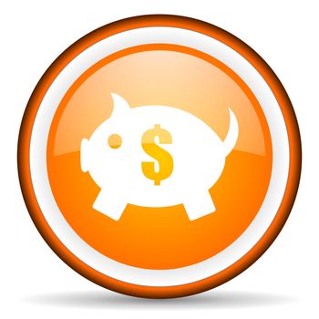 piggy bank orange glossy circle icon on white background